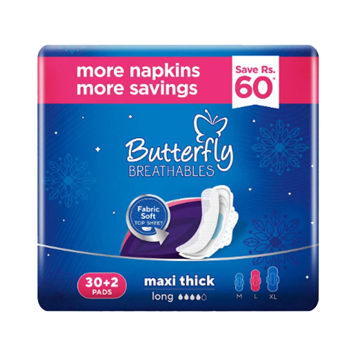 BUTTERFLY PADS BREATHABLES MAXI THICK LONG 30+2CS