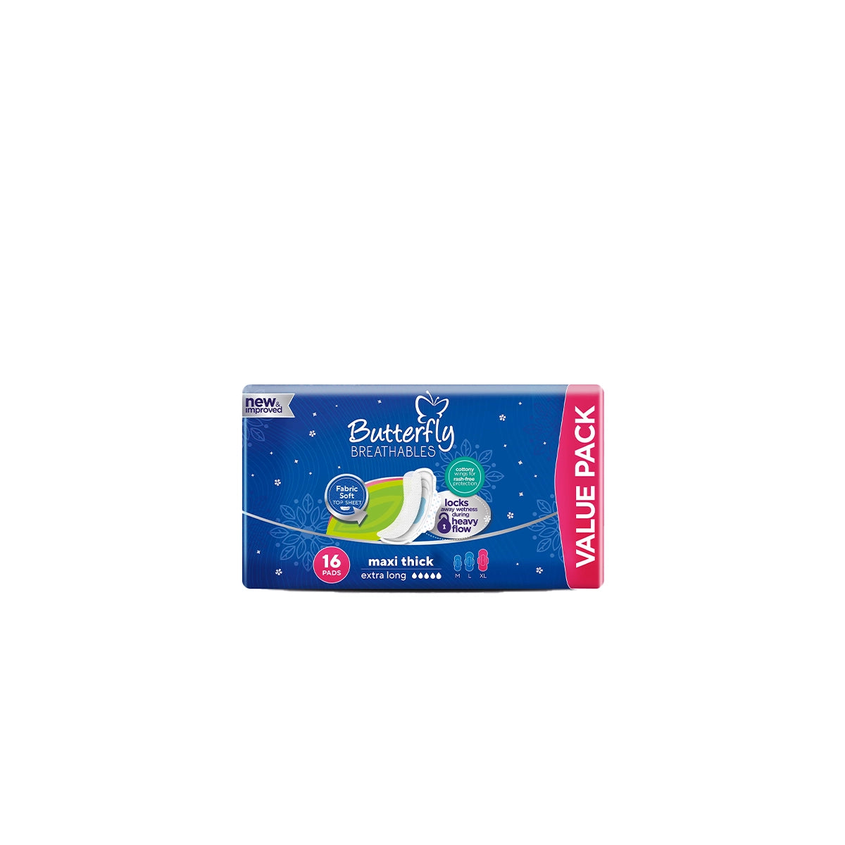 BUTTERFLY PADS BREATHABLES MAXI THICK NIGHT XL 16CS