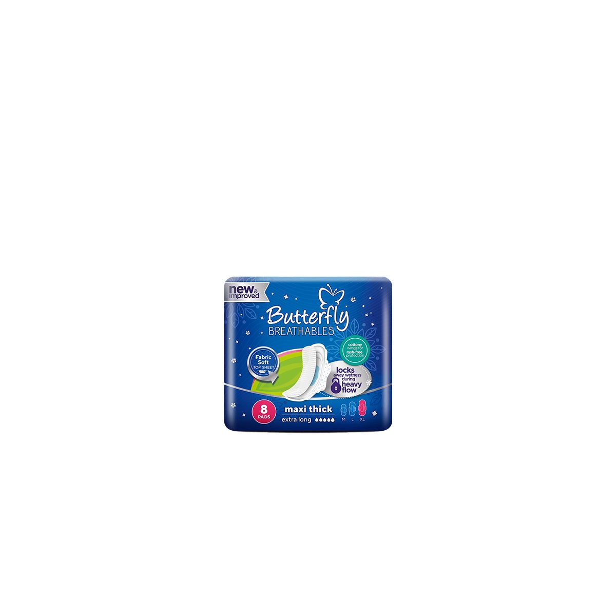 BUTTERFLY PADS BREATHABLES MAXI THICK NIGHT XL 8CS