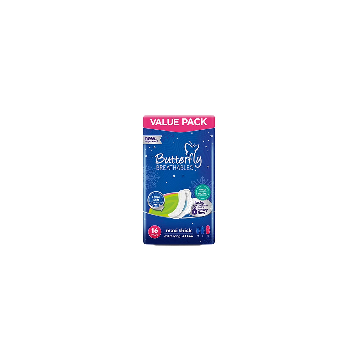 BUTTERFLY PADS BREATHABLES MAXI THICK NIGHT XL SESNITIVE 16C