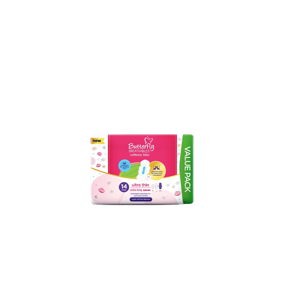 BUTTERFLY PADS BREATHABLES ULTRA THIN COTTON EXTRA LONG 14CS
