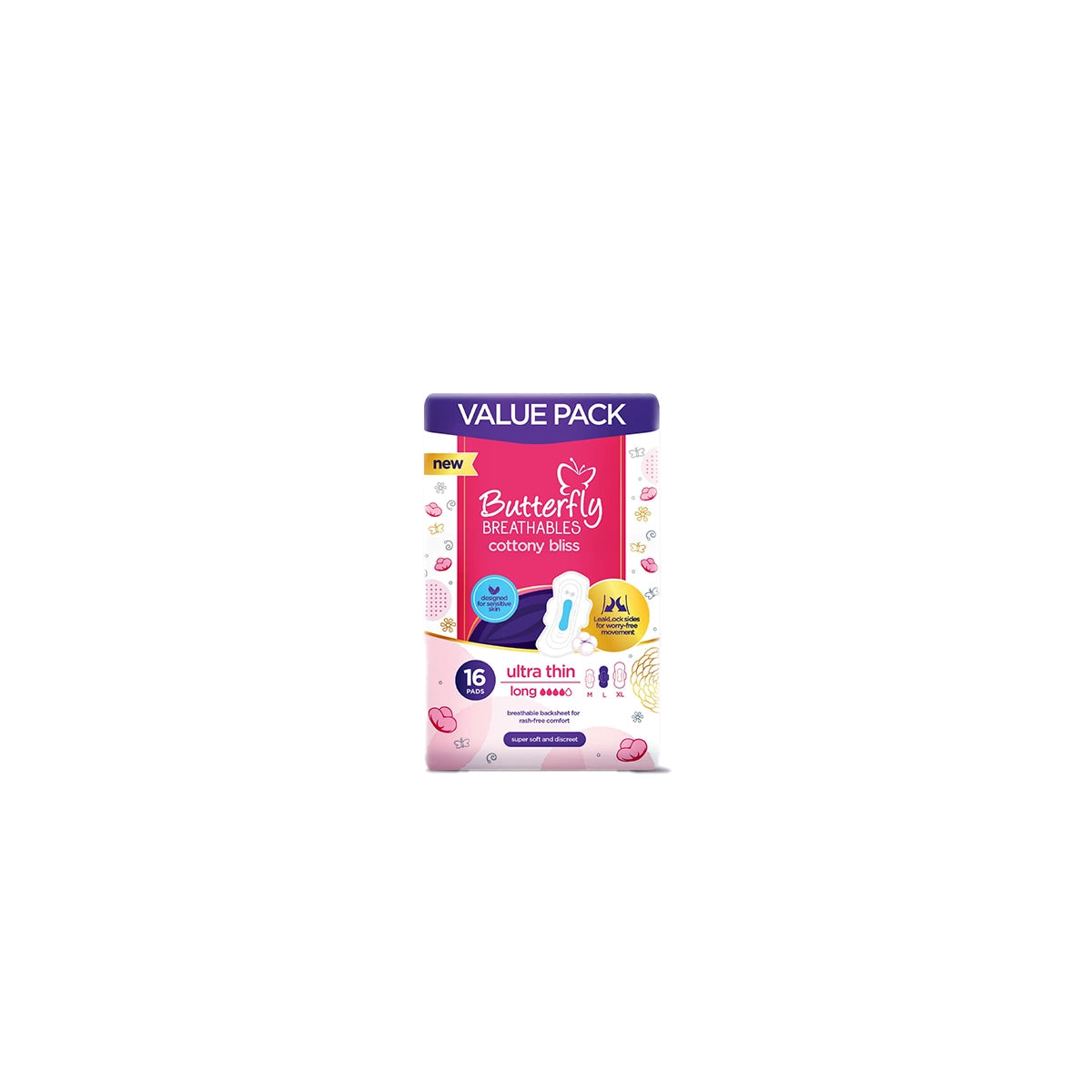 BUTTERFLY PADS BREATHABLES ULTRA THIN COTTON LONG 16CS