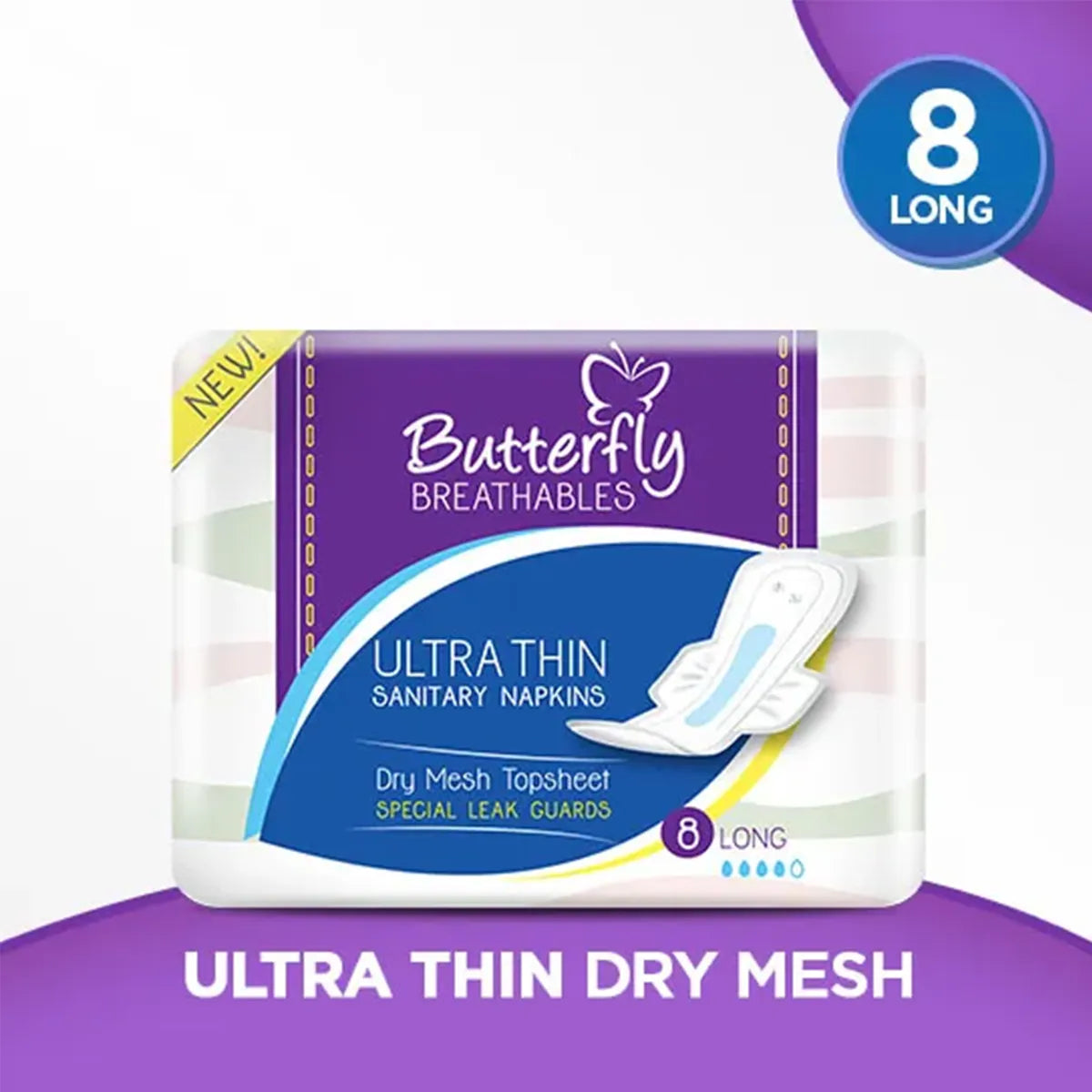 BUTTERFLY PADS BREATHABLES ULTRA THIN DRY MESH LONG 08CS