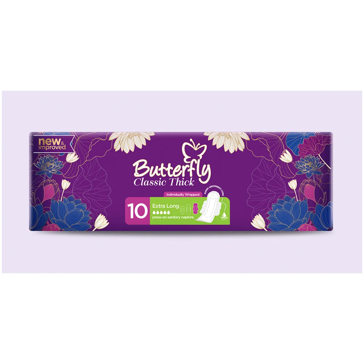 BUTTERFLY PADS THICK EXTRA LONG 10CS