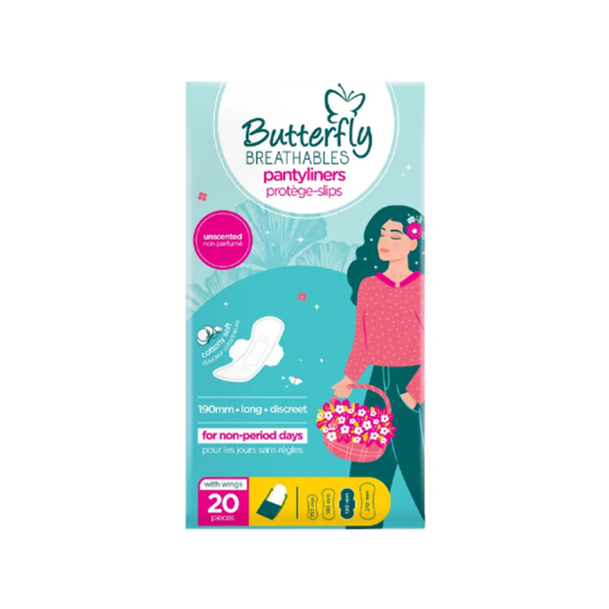 BUTTERFLY PANTY LINERS WITH WINGS 20PCS
