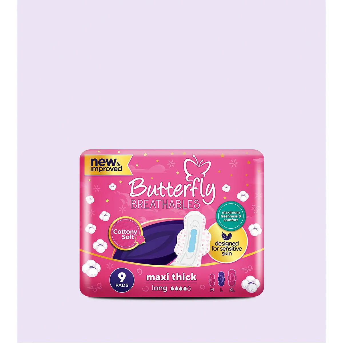 BUTTERFLY PADS BREATHABLES MAXI THICK COTTON LONG 09CS