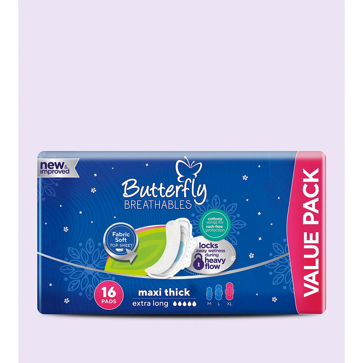 BUTTERFLY PADS BREATHABLES MAXI THICK EXTRA LONG 16CS