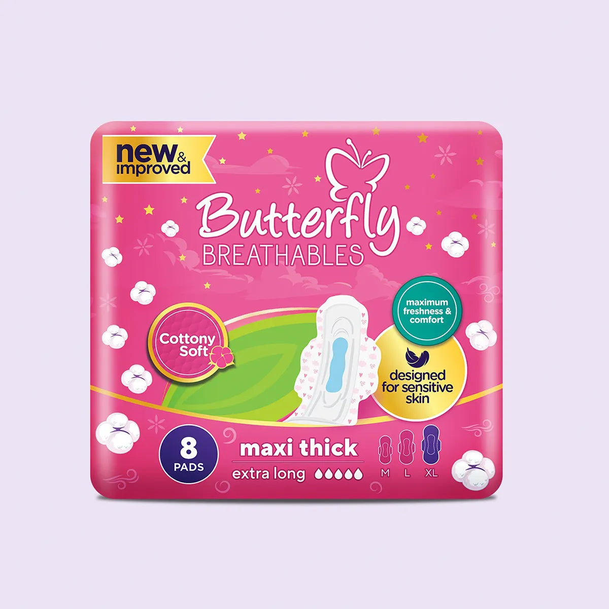 BUTTERFLY PADS BREATHABLES MAXI THICK COTTON EXTRA LONG 08CS