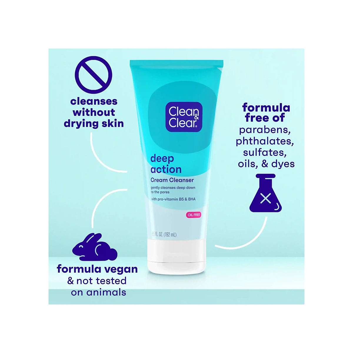 CLEAN CLEAR DEEP ACTION CREAM CLEANSER OIL FREE 184G