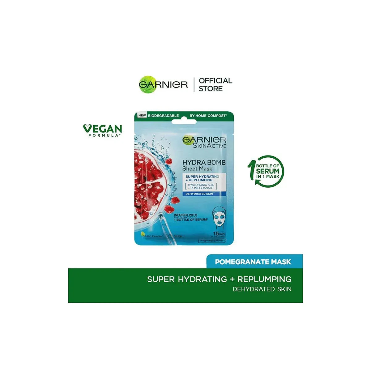 GARNIER HYDRA BOMB TISSUE MASK 28G POMEGRANATE HAYLURONIC