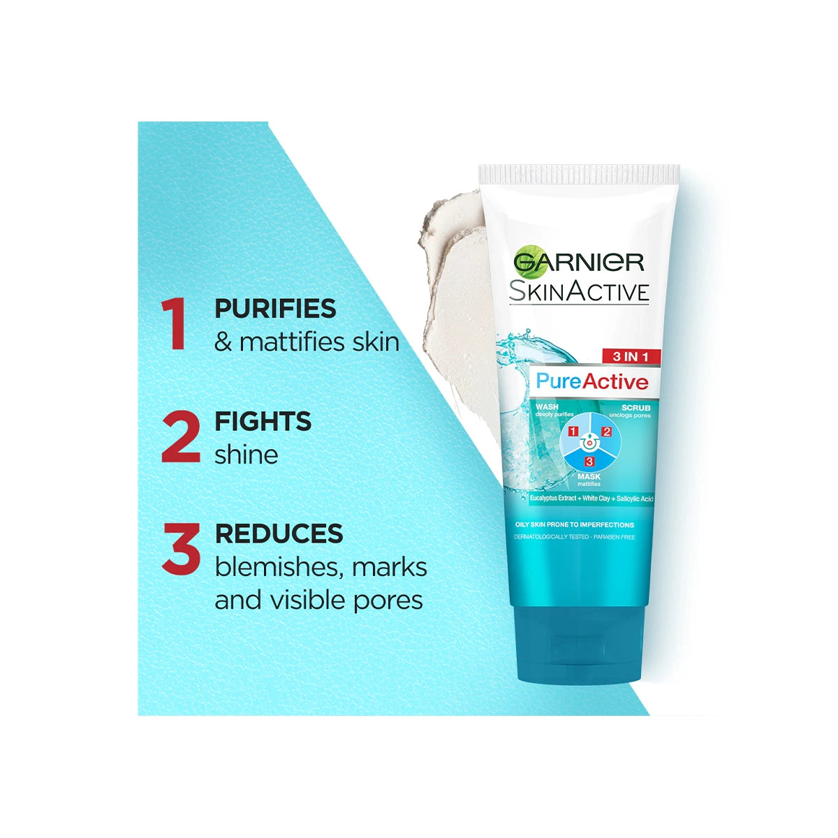 GARNIER PURE ACTIVE 3 IN 1 FACE WASH 100ML