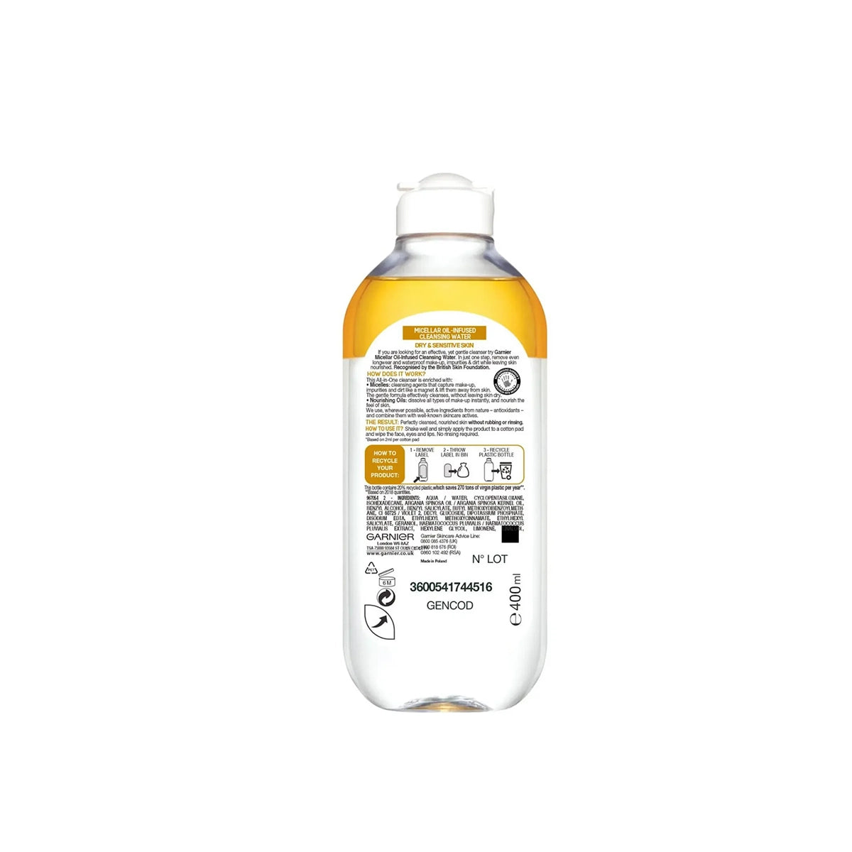 GARNIER MICELLAR OIL INFUSED CLEANSING WATER 400ML DRY & SEN