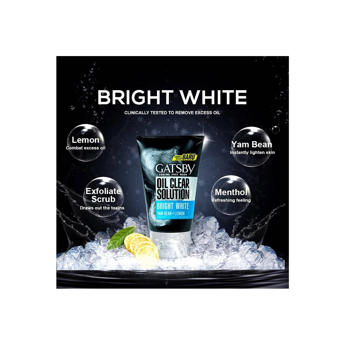 GATSBY MEN FACE WASH 100GM BRIGHT WHITE