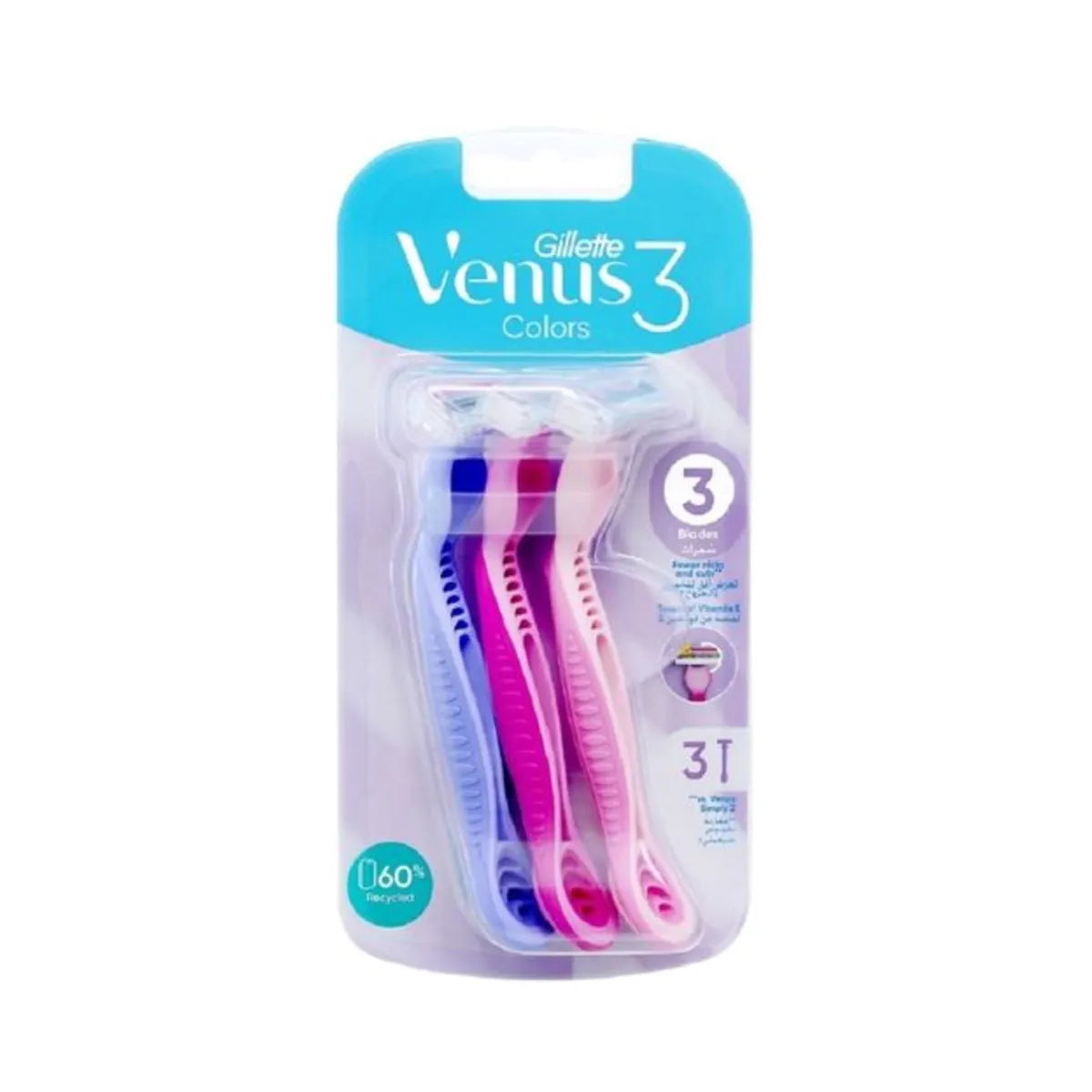 GILLETTE VENUS 3 COLORS DISPOSABLE RAZOR 3CS