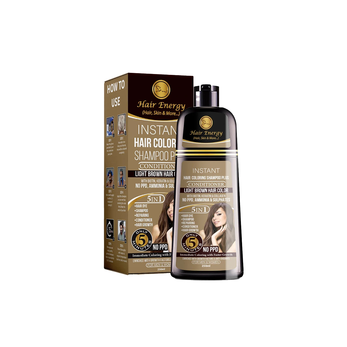 HAIR ENERGY COLORING SHAMPOO LIGHT BROWN 250ML