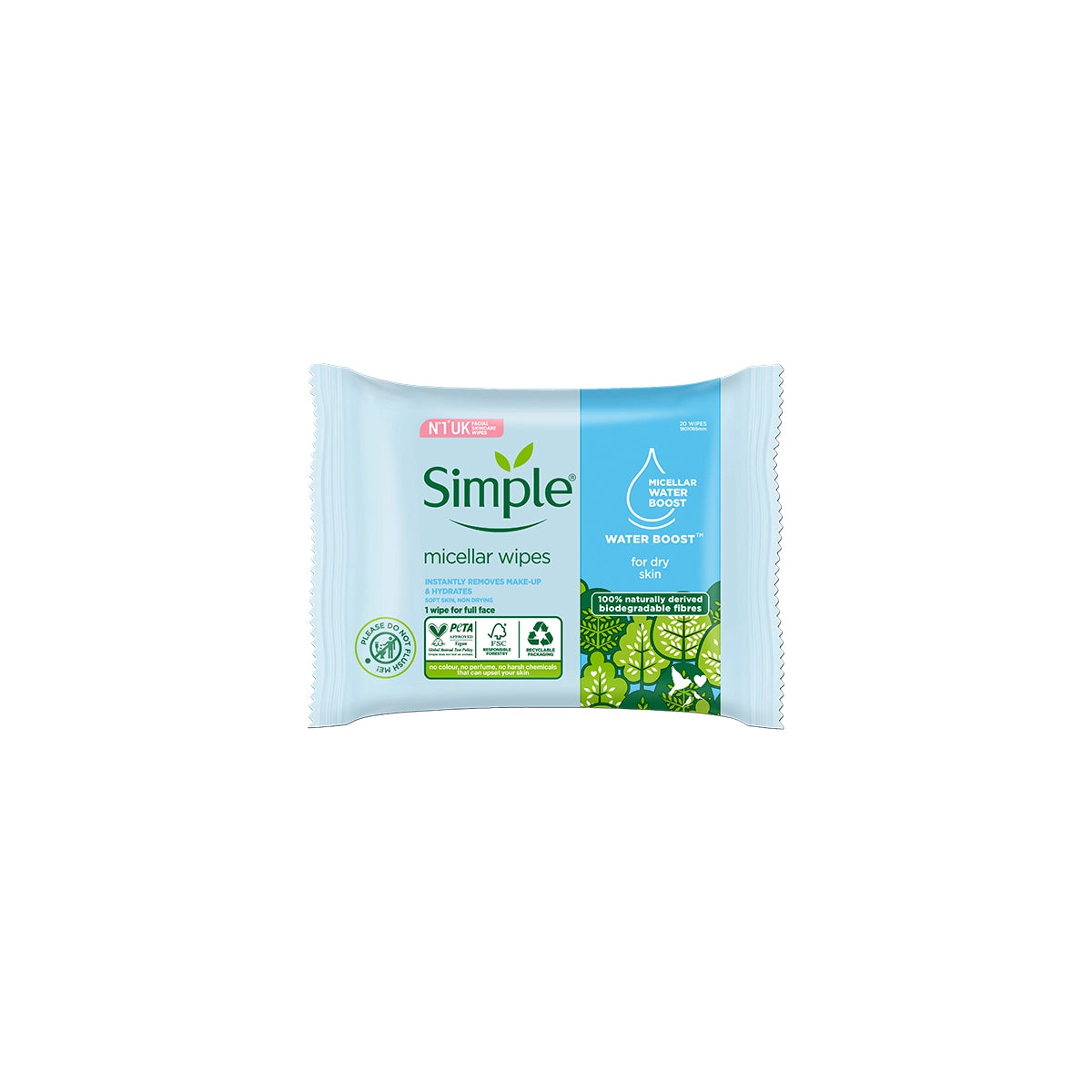 SIMPLE HYDRATING CLEANSING WIPES BIODEGRADABLE