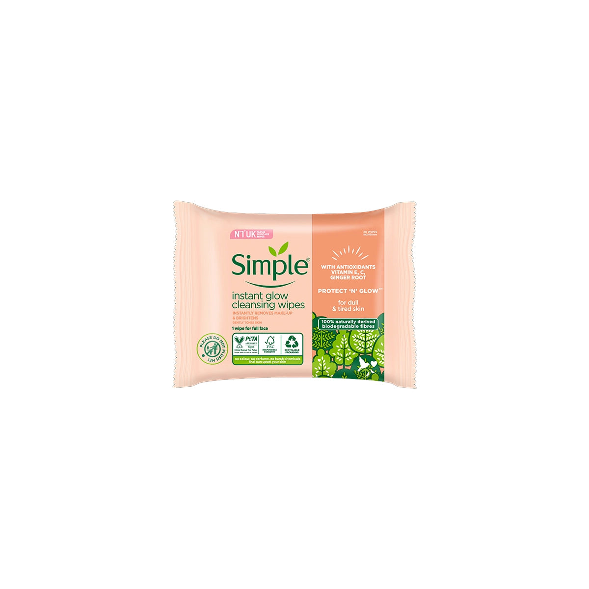 SIMPLE INSTANT GLOW CLEANSING WIPES 20S