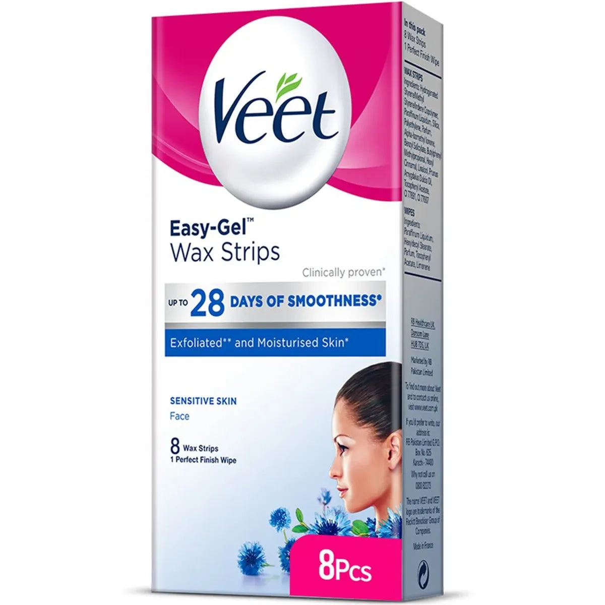 VEET PAK FACE WAX STRIPS 8PCS SENSITIVE SKIN